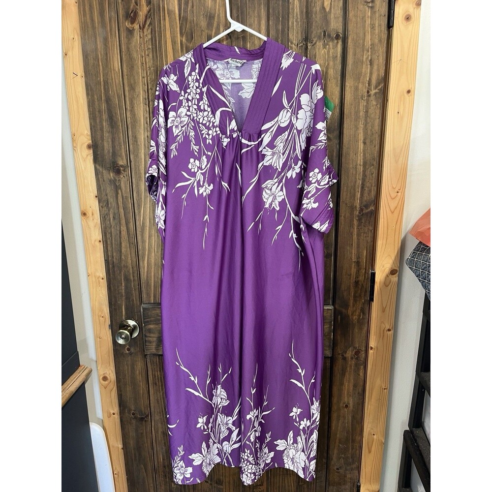 Vintage Anthony Richard’s Kaftan Mumu House Dress 2x Hawaiian Floral Purple Zip